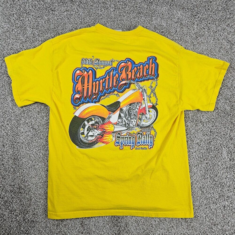 Bike Week Shirt Mens Large Yellow Myrtle Beach 2006 Motorcycle Spring Rally